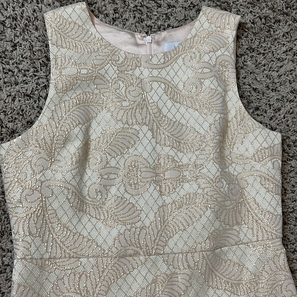 Belle Badgley Mischka Cream Gold Sleeveless Embroidered Lace Style Dress… - Picture 8 of 15
